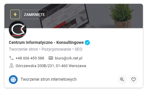 Wizytówka firmowa - Karta otwarta